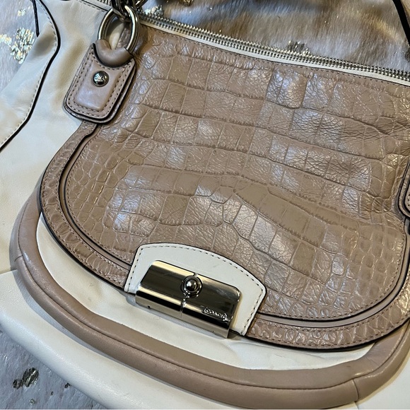 Coach Kristin Satchel Leather White & Tan Croc Embossed Crossbody Bag - Picture 7 of 14